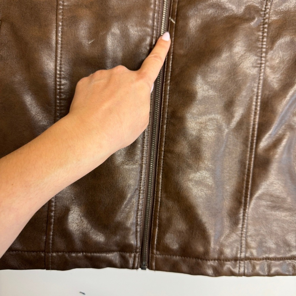 Levis Jacket Mens XXL Brown Faux Leather Hooded Moto Biker Rugged Racer - Picture 13 of 13